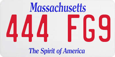 MA license plate 444FG9