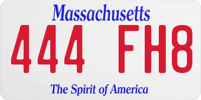 MA license plate 444FH8
