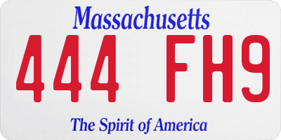 MA license plate 444FH9