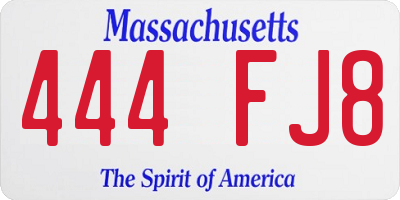 MA license plate 444FJ8