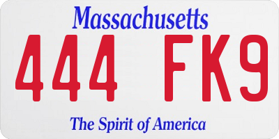 MA license plate 444FK9