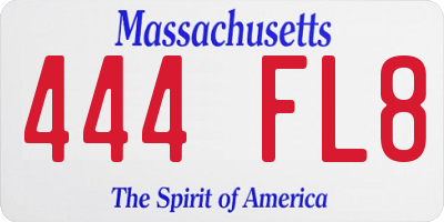 MA license plate 444FL8
