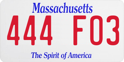 MA license plate 444FO3
