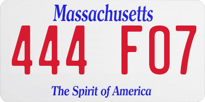 MA license plate 444FO7