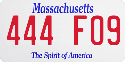 MA license plate 444FO9