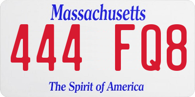 MA license plate 444FQ8