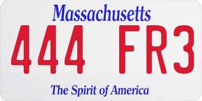 MA license plate 444FR3