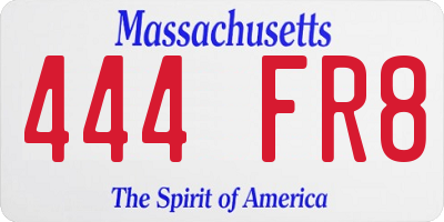 MA license plate 444FR8