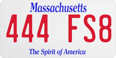 MA license plate 444FS8