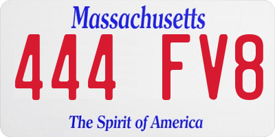 MA license plate 444FV8