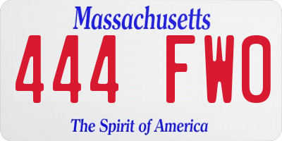 MA license plate 444FW0