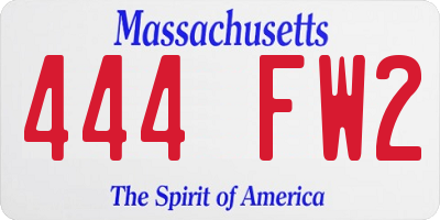 MA license plate 444FW2