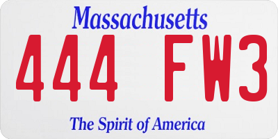 MA license plate 444FW3