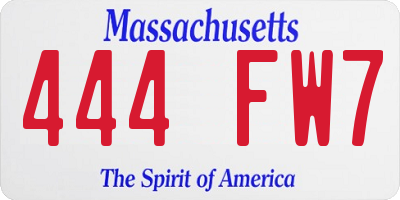 MA license plate 444FW7