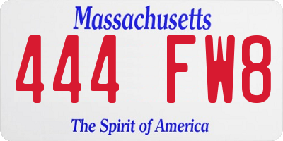 MA license plate 444FW8