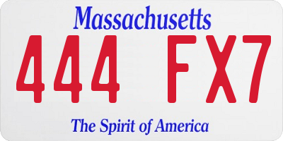 MA license plate 444FX7