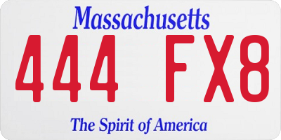 MA license plate 444FX8