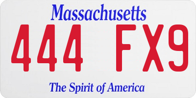 MA license plate 444FX9