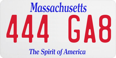 MA license plate 444GA8