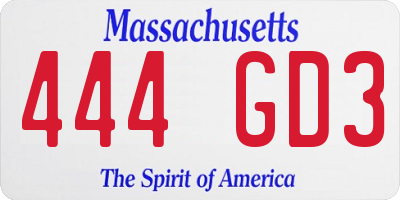 MA license plate 444GD3