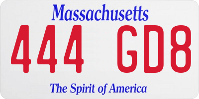 MA license plate 444GD8