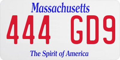 MA license plate 444GD9