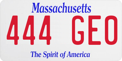 MA license plate 444GE0