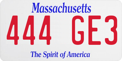 MA license plate 444GE3