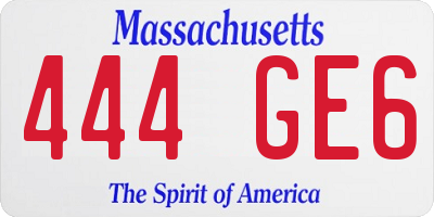 MA license plate 444GE6