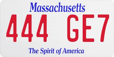 MA license plate 444GE7