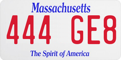 MA license plate 444GE8