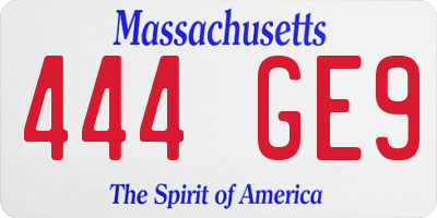 MA license plate 444GE9