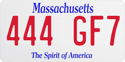 MA license plate 444GF7