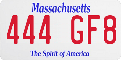MA license plate 444GF8
