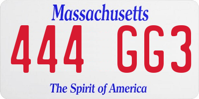 MA license plate 444GG3