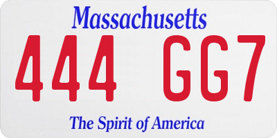 MA license plate 444GG7
