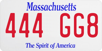 MA license plate 444GG8