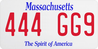 MA license plate 444GG9