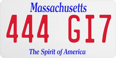 MA license plate 444GI7