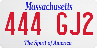 MA license plate 444GJ2