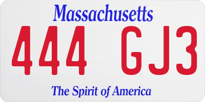 MA license plate 444GJ3