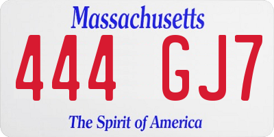 MA license plate 444GJ7