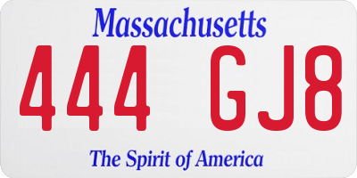 MA license plate 444GJ8