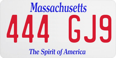 MA license plate 444GJ9