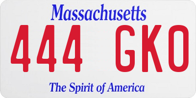 MA license plate 444GK0