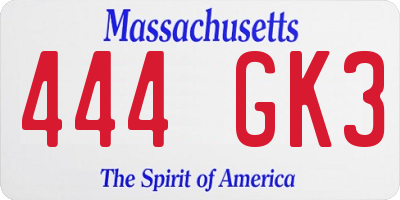 MA license plate 444GK3
