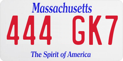 MA license plate 444GK7