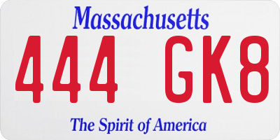 MA license plate 444GK8