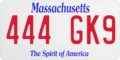MA license plate 444GK9