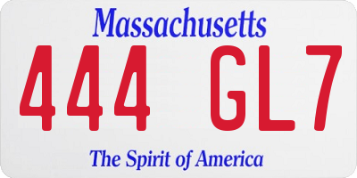 MA license plate 444GL7